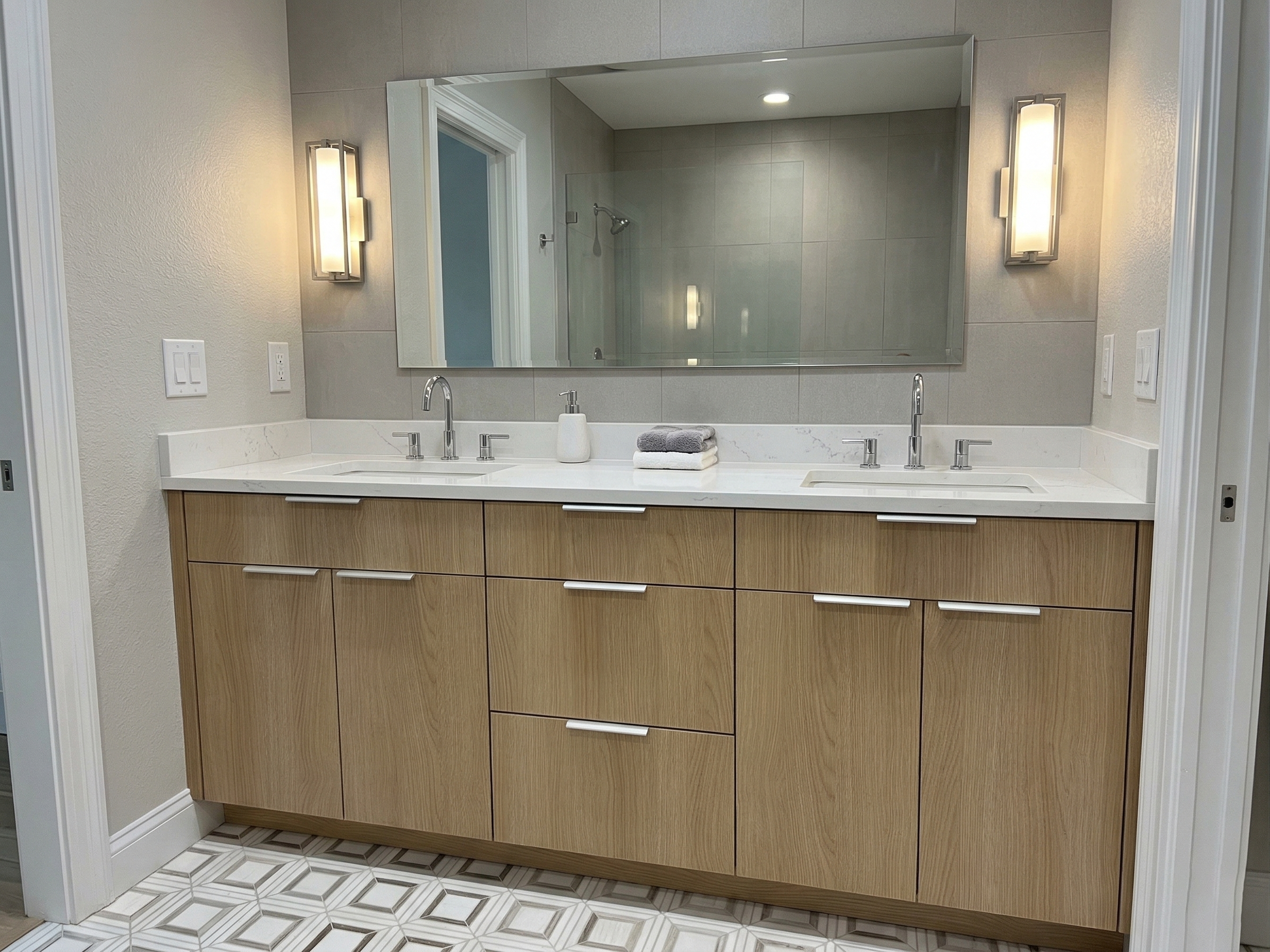 Elegant bathroom with natural stone